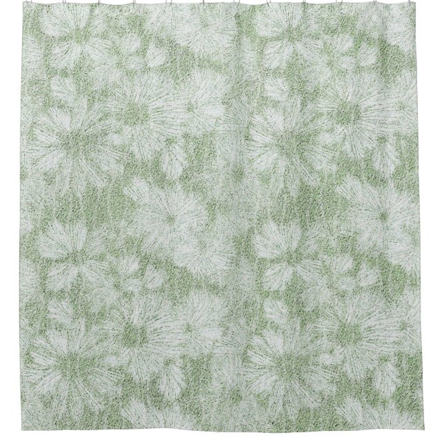 Floral Daisy Velvety LIme Green Shower Curtain (Front)