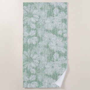 Floral Daisy Velvety Mint Green Beach Towel
