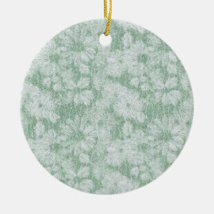Floral Daisy Velvety Mint Green Ceramic Ornament