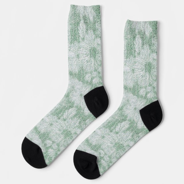 Floral Daisy Velvety Mint Green  Socks (Left)