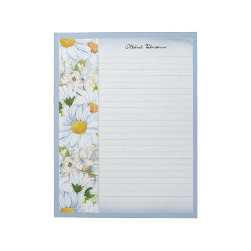 Floral Daisy Vintage Dusty Blue Personalized Lined Notepad