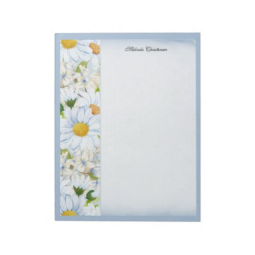 Floral Daisy Vintage Dusty Blue Watercolor Name  Notepad