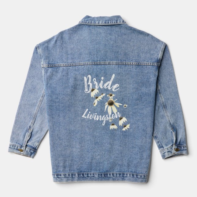 Floral Daisy Waterfall Bridal Bride Denim Jacket (Back)