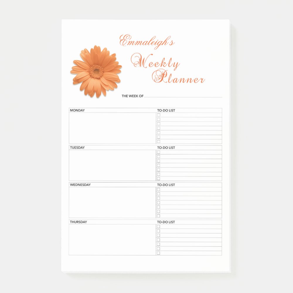 Floral Daisy Weekly Planner Personalized Post-it Notes