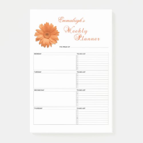 Floral Daisy Weekly Planner Personalized Post_it Notes