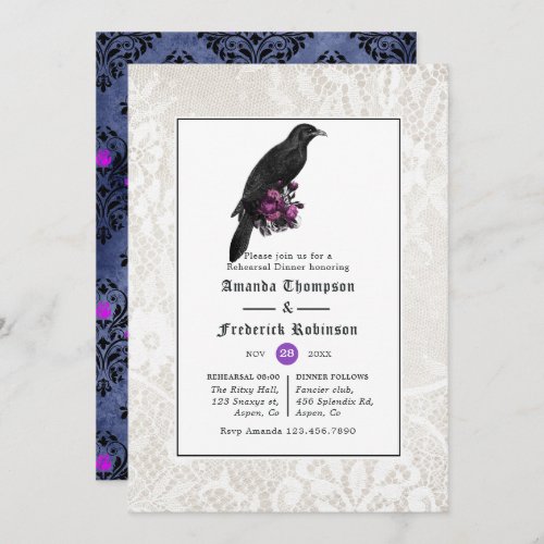 Floral Damask and Lace Gothic Rehearsal Dinner Invitation