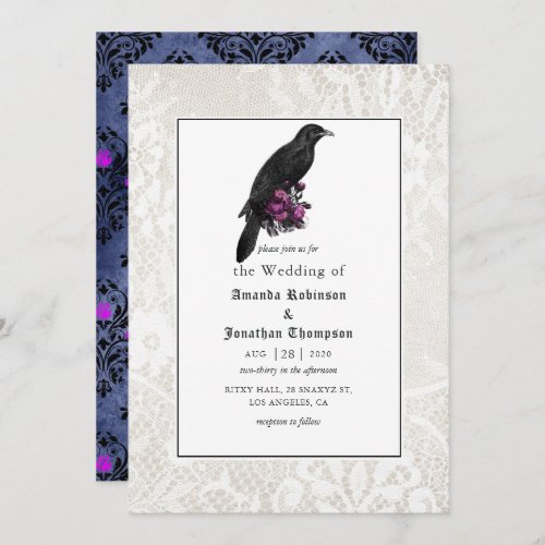 Floral Damask and Lace Gothic Wedding Invitation