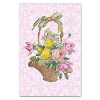 Floral  Damask and Pink Roses in Basket Craft 