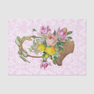 Floral Damask and Pink Roses in Basket Craft Tissue Paper