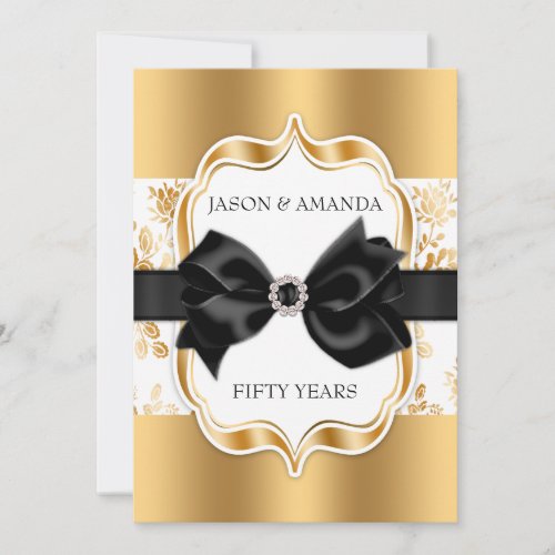 Floral Damask Anniversary Invite w/ Bow