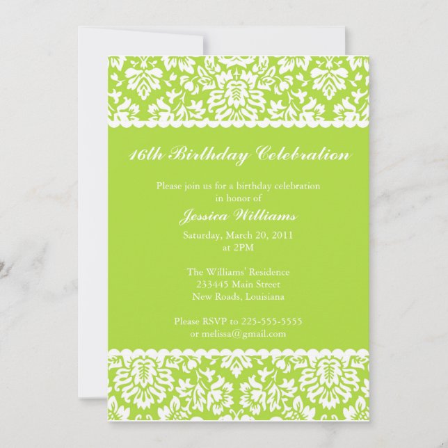 Floral Damask Birthday Invitation (Front)