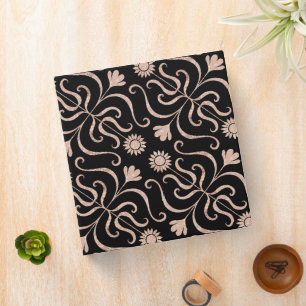 Floral Damask Black & Rose Gold Glitter Sunflower 3 Ring Binder