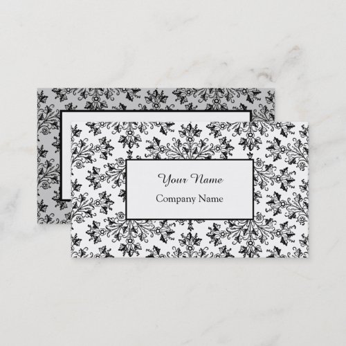 Floral Damask Black White Editable Business Cards