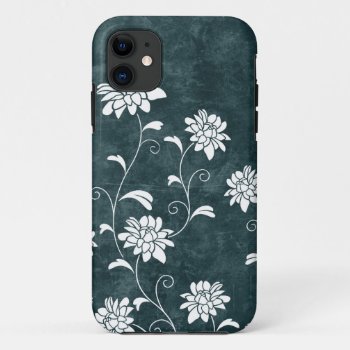 Floral Damask Blue & White Flowers Girly Chic Iphone 11 Case by iBella at Zazzle