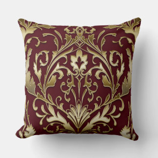 Floral damask burgundy and gold, elegant, vintage  throw pillow