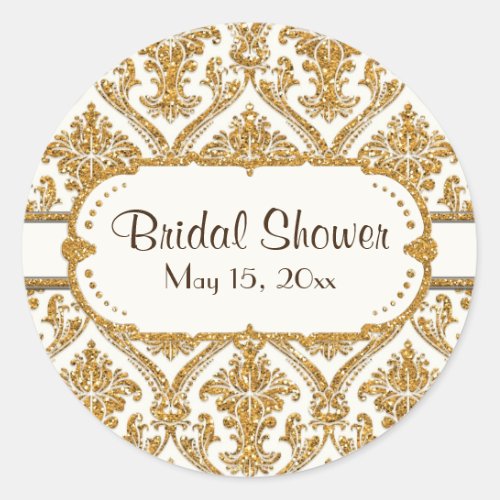 Floral Damask Elegant Gold Glitter Bridal Shower Classic Round Sticker