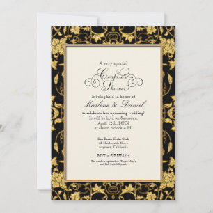 Floral Damask Glitter Gold Elegant Couples Shower Invitation