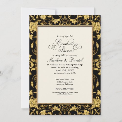Floral Damask Glitter Gold Elegant Couples Shower  Invitation