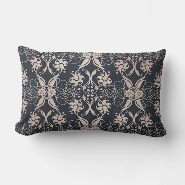 Floral damask golden pattern lumbar pillow (Front)