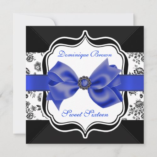 Floral Damask Invite with Blue Bow