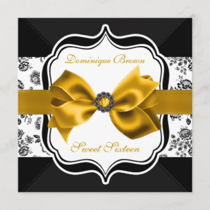 Floral Damask Invite with Gold Bow