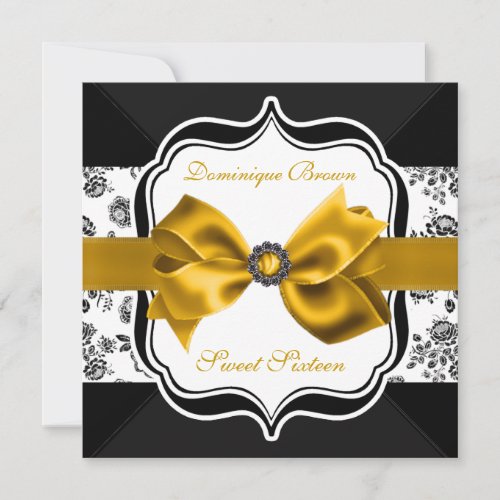 Floral Damask Invite with Gold Bow