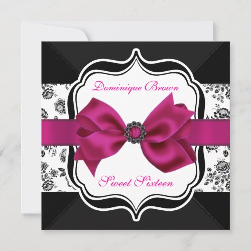 Floral Damask Invite with Pink Bow