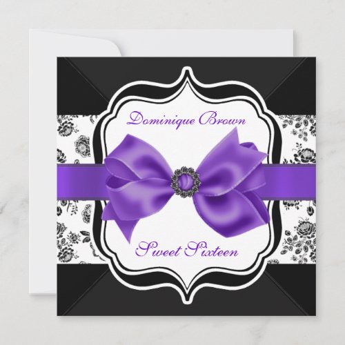 Floral Damask Invite with Purple Bow