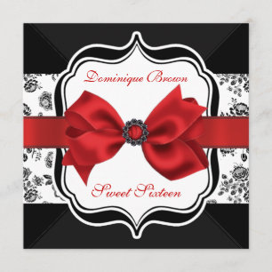 Floral Damask Invite with Red Bow