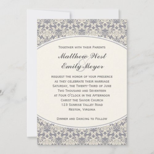Floral Damask Lace Wedding Invitation
