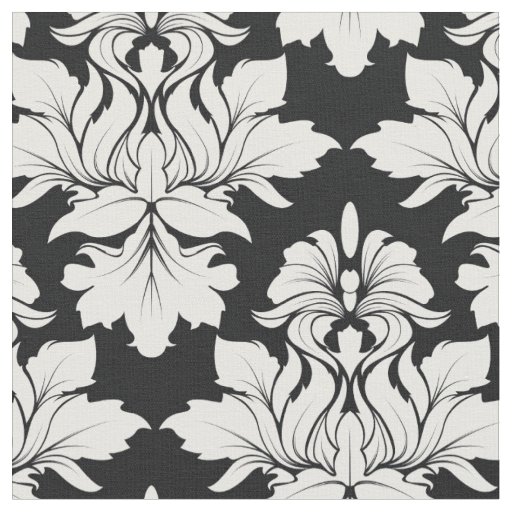 Floral Damask on Black Fabric