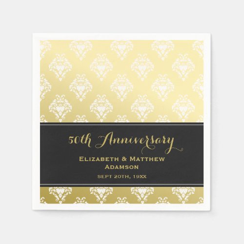 Floral Damask on Gold Gradient Anniversary Party Napkins