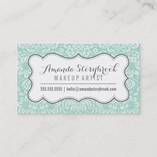 FLORAL DAMASK PATTERN trendy vintage mint gray Business Card