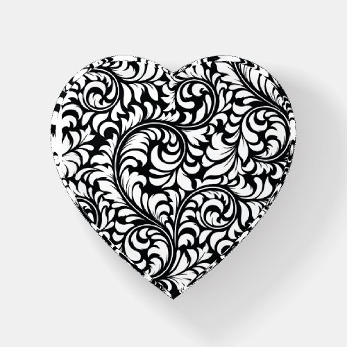 Floral Damask Print Glass Heart_Shaped Paperweight
