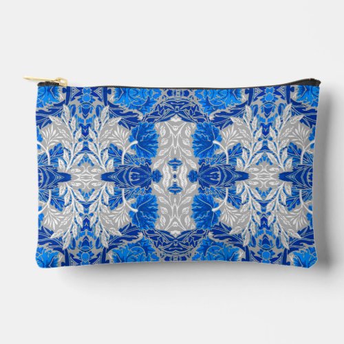 Floral Damask Sapphire Blue and Gray  Accessory Pouch