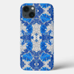 Floral Damask, Sapphire Blue And Gray  Iphone 13 Case at Zazzle
