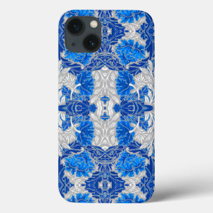 Floral Damask, Sapphire Blue and Gray  iPhone 13 Case