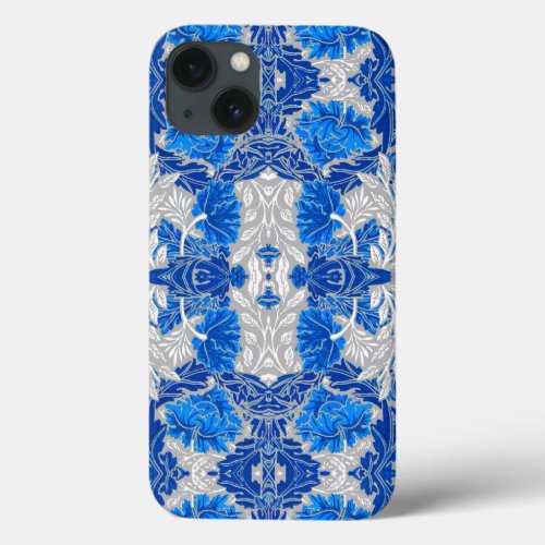Floral Damask Sapphire Blue and Gray  iPhone 13 Case