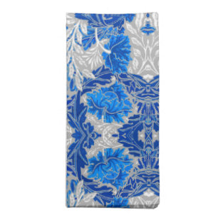 Floral Damask, Sapphire Blue and Gray Cloth Napkin