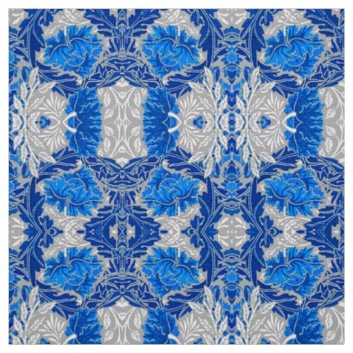 Floral Damask, Sapphire Blue and Gray  Fabric