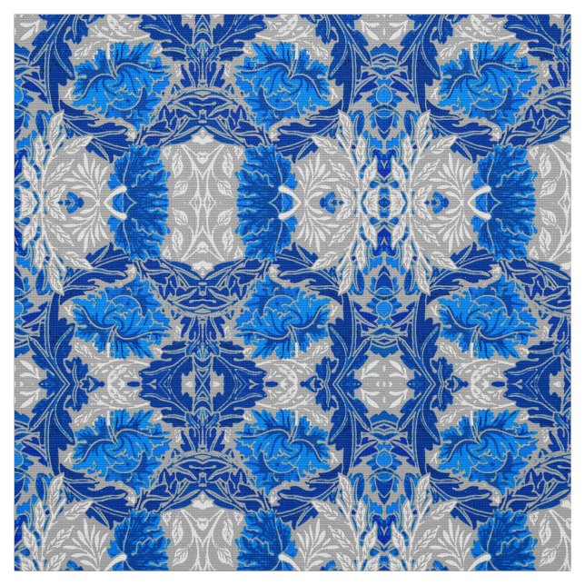 Floral Damask, Sapphire Blue and Gray  Fabric (Swatch)