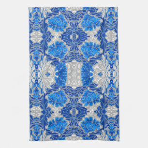 Floral Damask, Sapphire Blue and Gray  Kitchen Towel