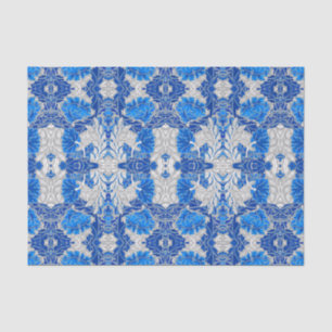 Floral Damask, Sapphire Blue and Gray Tissue Paper
