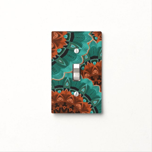 Floral Damask Teal and Brown Light Switch Cover (In Situ)