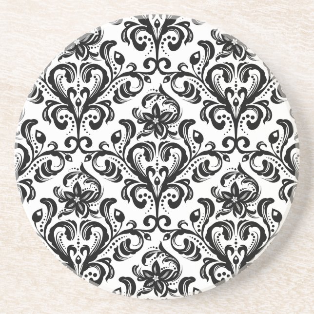 Floral damask wallpaper drink coaster (Front)