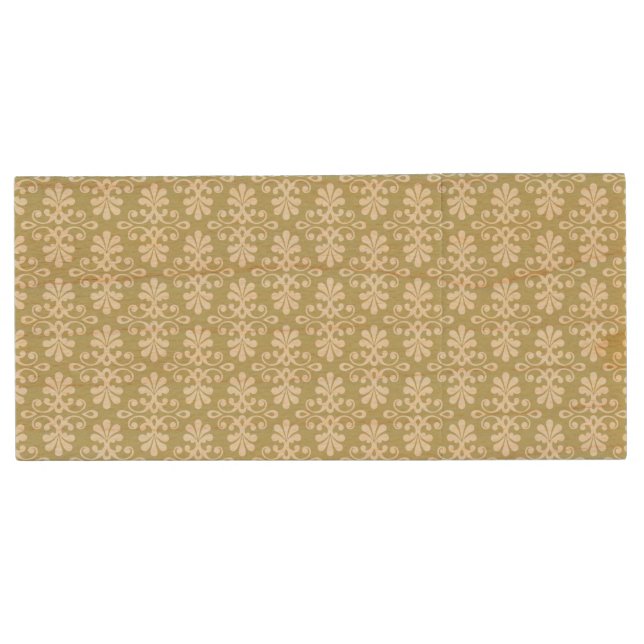 Floral damask wallpaper wood flash drive (Front)