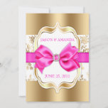 Floral Damask Wedding Invite W/ Bow [gold &amp; Pink] at Zazzle