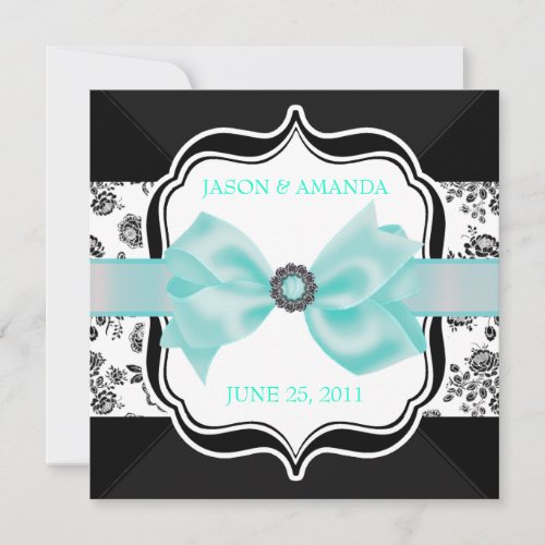 Floral Damask Wedding Invite with Bow