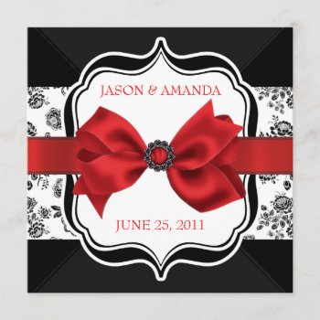 Floral Damask Wedding Invite With Bow by TreasureTheMoments at Zazzle