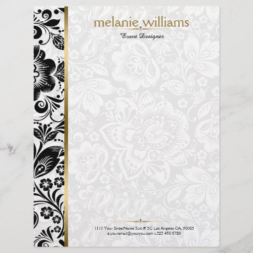 Floral DamasksIn Black & White With Gold Accents Letterhead